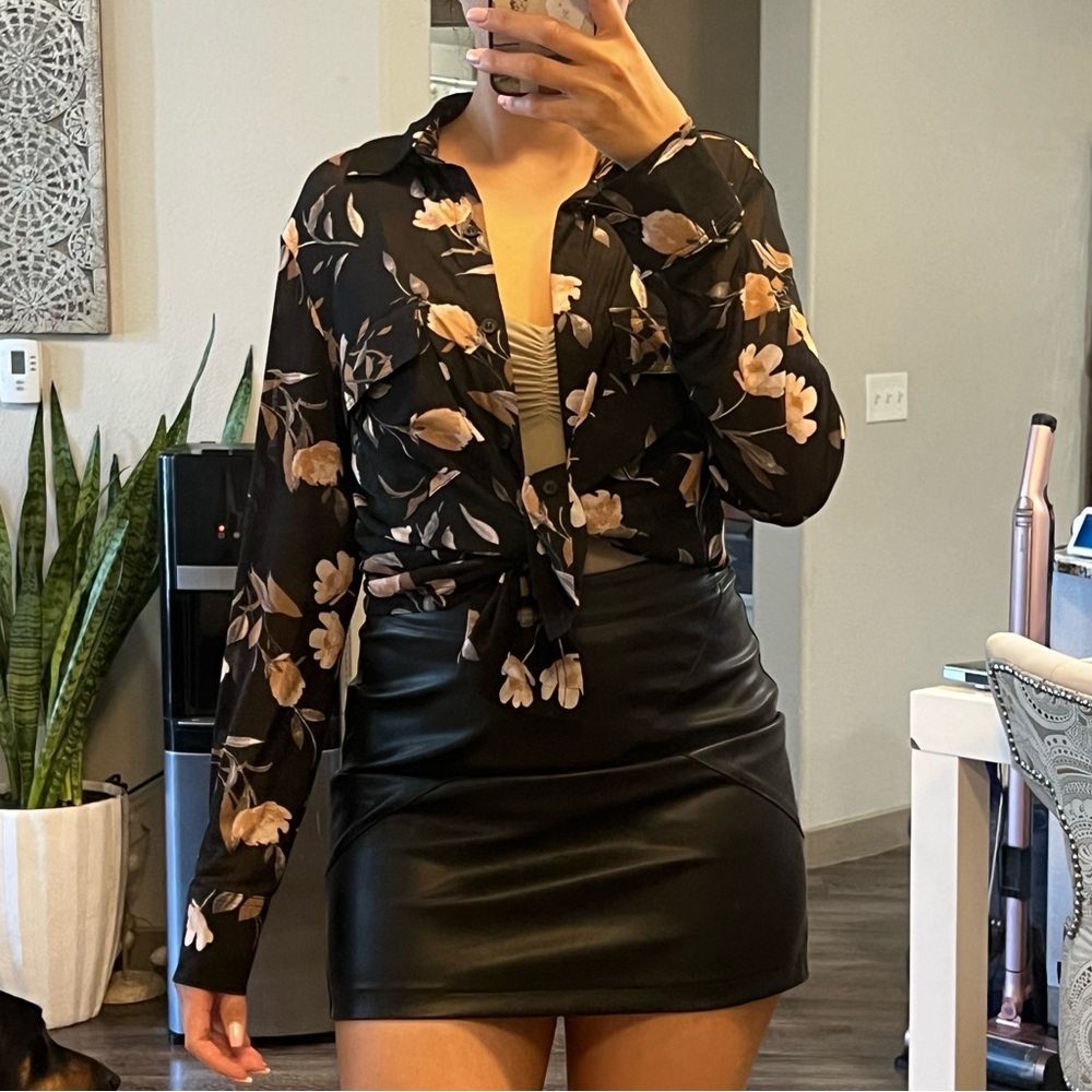 JLUXLABEL Mesh top with light pink flowers